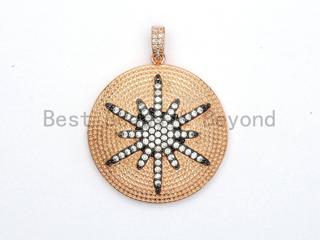 CZ Micro Pave Large 36x39mm Star on Round Disc Pendant, Star