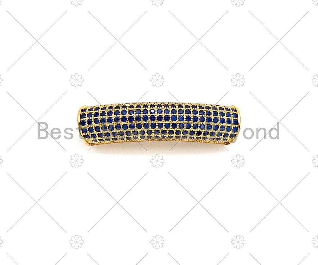 Cobalt CZ Micro Pave Half Full Pave Tube for Bracelet/Necklace, CZ Spacer Tube in Silver/Gold/Rose Gold/Black, Tube Beads, 38x8mm,sku#ML13