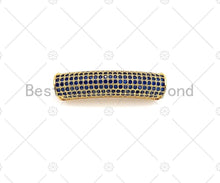 Load image into Gallery viewer, Cobalt CZ Micro Pave Half Full Pave Tube for Bracelet/Necklace, CZ Spacer Tube in Silver/Gold/Rose Gold/Black, Tube Beads, 38x8mm,sku#ML13