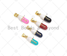 Load image into Gallery viewer, Enamel Colorful Pill Shape Pendant Chaem,Love Word Pink Turquoise Black Cobalt Red Enamel Jewelry,6x17mm,Sku#LK285