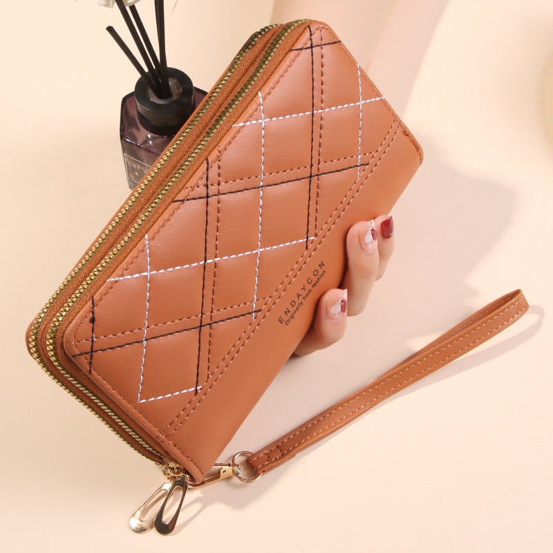 Women's Large Capacity Double Zipper Long Wallet – Quilted PVC Bifold Purse