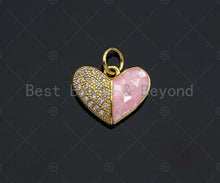 Load image into Gallery viewer, Heart Pink Pendant/Charm, Pink Mother-of-pearl Heart Pendant, Cubic Zirconia Pendant, Gold Tone,14x11 mm, Sku#LK72