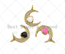 Load image into Gallery viewer, CZ Micro Pave Enamel Heart With Cresent Moon Pendant/Charm, White Pink Black Enamel Charm, Necklace Bracelet Charm Pendant,15x20mm, Sku#L479C