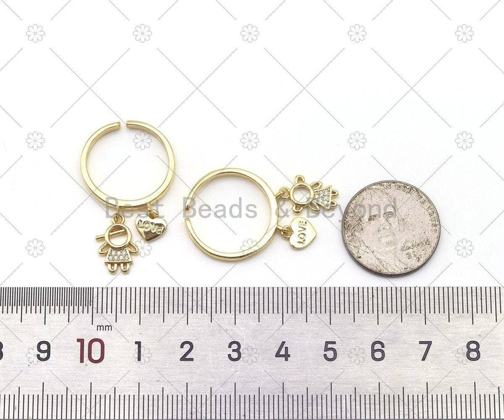 CZ Girl/Boy with Heart On Round Adjustable Ring, Sku#X286