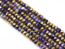 Load image into Gallery viewer, Hlaf Gold Plated Natural Purple Banded Agate Rondelle Faceted Beads, Sku#UA273c