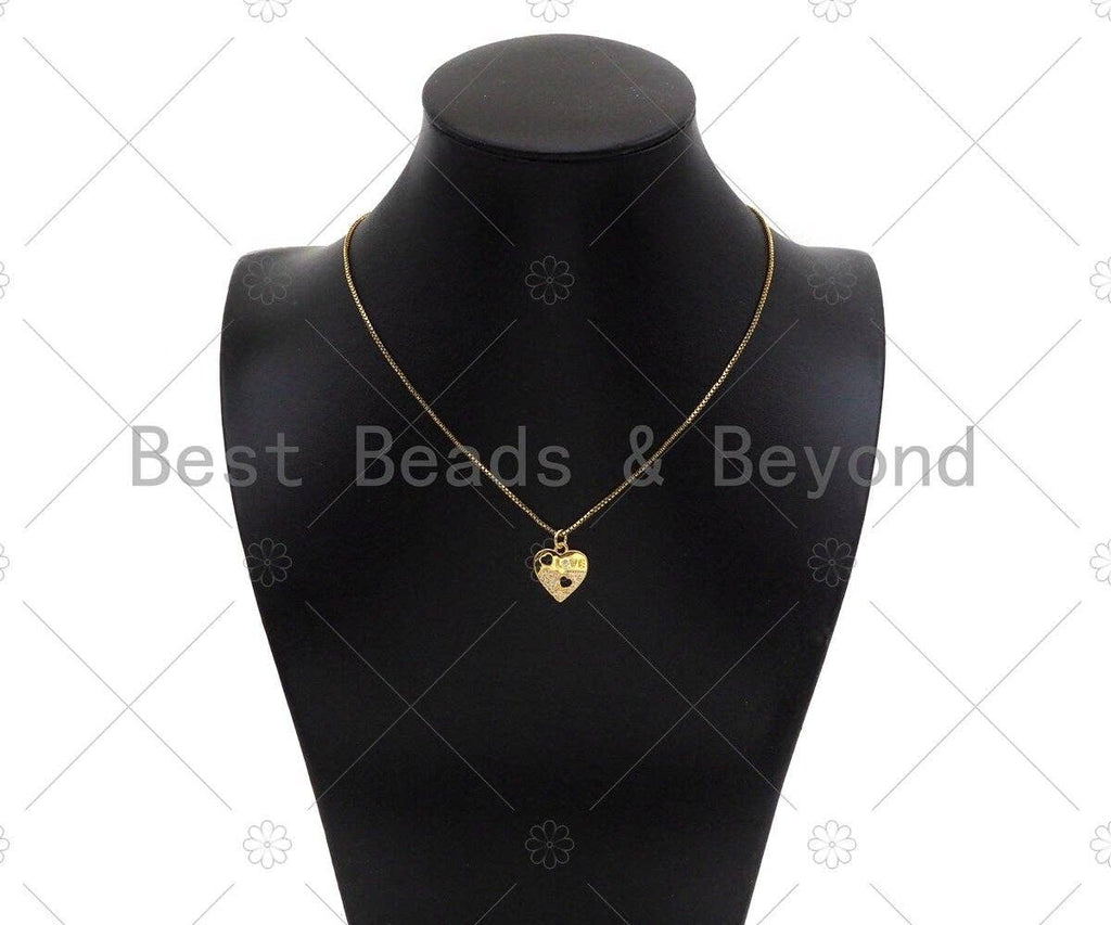 CZ Micro Pave Love Word with Hollow Out Heart On Heart Pendant,18K Gold Charm, Necklace Bracelet Charm Pendant,14x16mm,Sku#LK307