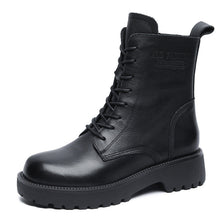Load image into Gallery viewer, Women's Genuine Leather Chunky Heel Ankle Boots | Fleece-Lined Side Zipper | British Style