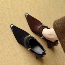 Load image into Gallery viewer, Metallic Square-Toe Chunky-Heel Pumps | Retro Formal Heels