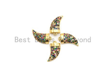Load image into Gallery viewer, CZ Micro Pave Multi-color OX Horn Pendant, Horn Shaped Pave Pendant, Colorful Gold plated, 9x16mm, Sku#B113