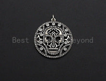 Load image into Gallery viewer, CZ Micro Pave Hollow Out Skull With Ring Pendant, Antique Silver Tone, Cubic Zirconia Pave Round Pendant, 29x32mm,sku#F1025
