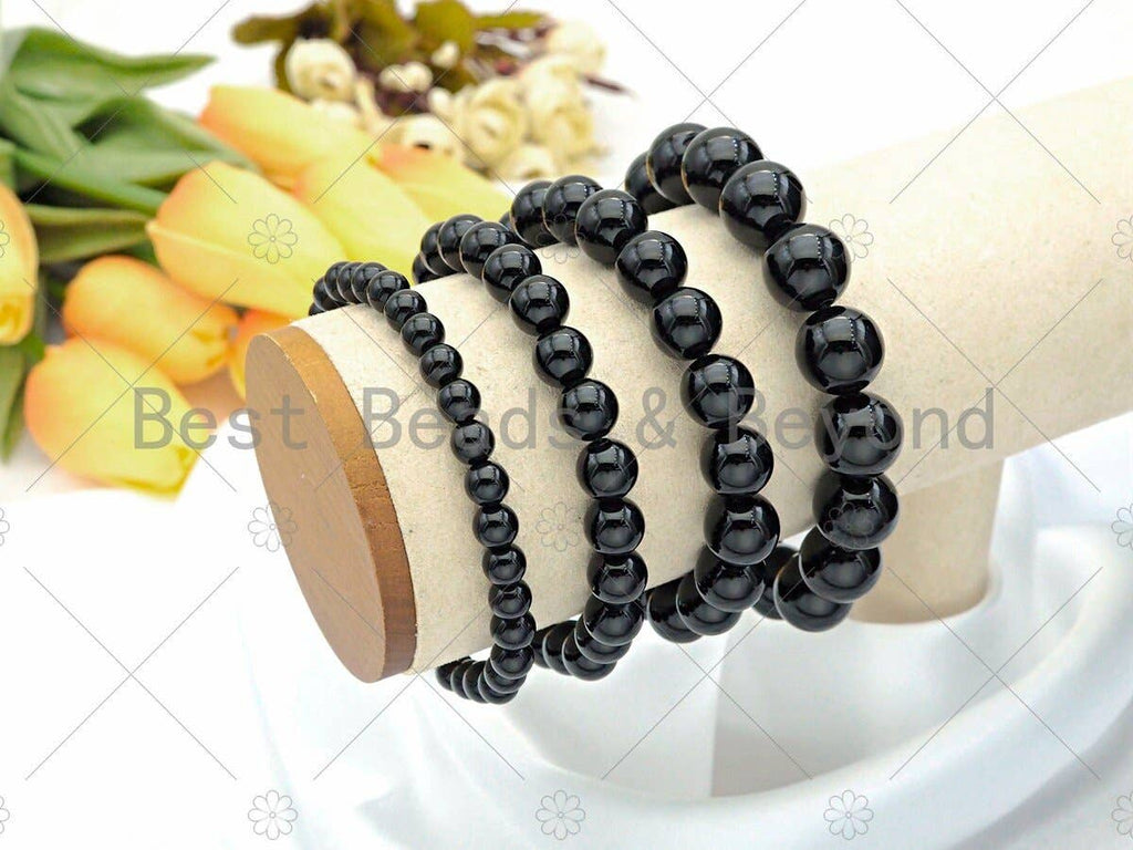 Natural Black Onyx Stretchy Bracelet, U1088