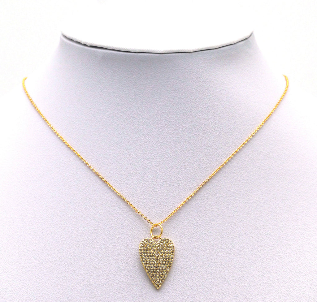 Gold CZ Pave Heart Charm, Sku#LX93