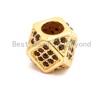 Load image into Gallery viewer, CZ Micro Pave Big Hole Multi Sided Cubic Square Beads, Hex Cubic Zirconia Spacer, Black/Gold/Silver Men's Jewelry Findings,7x9mm, sku#G119