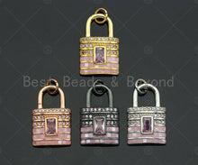Load image into Gallery viewer, Lock Shape pink Pendant/Charm, Pink Mother-of-pearl Lock Pendant, Sku#LK73