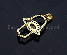 Load image into Gallery viewer, Big CZ On Hamsa Hand Charms, Hamsa Hand Charms, Evil Eye Pendant, Gold Tone Charm, Gold Pendant, Necklace Charms, 15x22mm, Sku#LK97