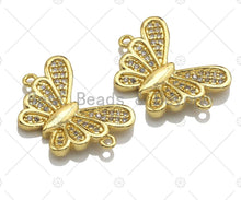 Load image into Gallery viewer, 18K Gold Clear CZ Micro Pave Butterfly Connector, Sku#LK65