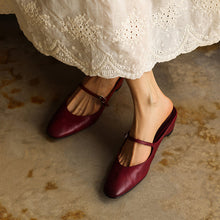 Load image into Gallery viewer, Women's Full Grain Leather Mary Jane Mules | Low Heel Square Toe Slide Sandals