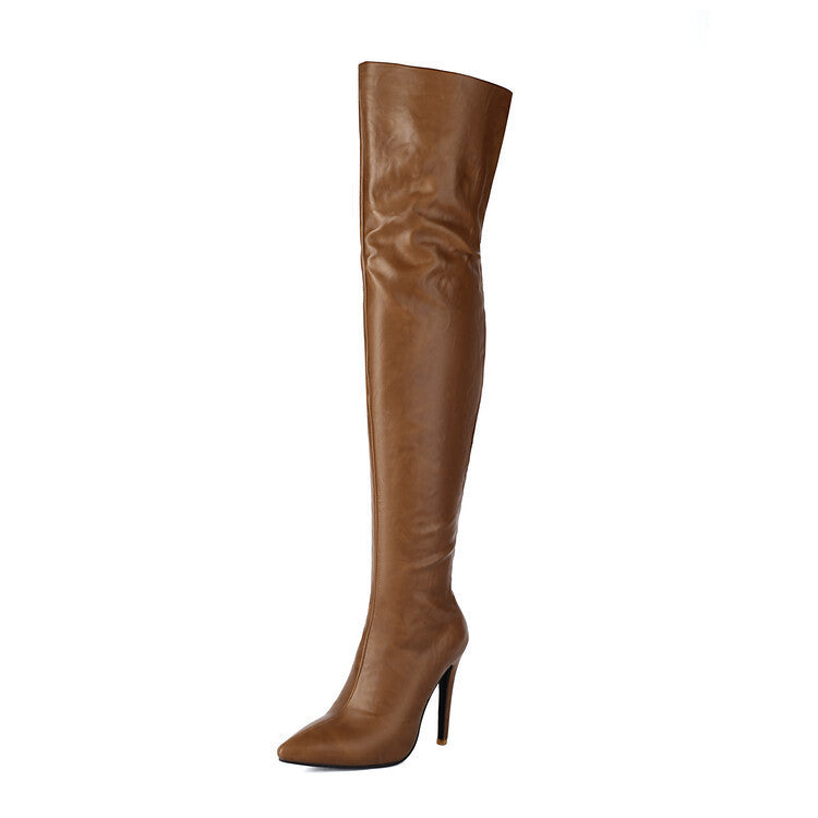 Women's Over-the-Knee Patent Leather Stiletto Boots | Pointed Toe Back-Zip | Black Yellow Brown