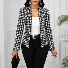 Load image into Gallery viewer, Autumn Winter Houndstooth Blazer Long-Sleeve Cardigan Coat