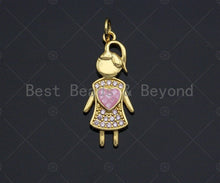 Load image into Gallery viewer, Girl With Pink Heart Pendant/Charm, Mother-of-pearl Inlay Heart Pendant, Cubic Zirconia Pendant, 11x26mm, Sku#LK74
