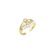 Load image into Gallery viewer, Gold White Pearl Crown Adjustable Ring, Sku#LD485