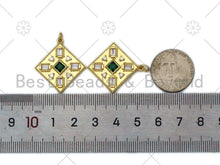 Load image into Gallery viewer, Baguette CZ Micro Pave Rhombus Shape Pendant/Charm, 18K Gold Filled Green CZ Charm,Necklace Bracelet Charm Pendant,28x25mm,Sku#L582