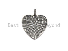 Load image into Gallery viewer, Rhidium CZ Micro Pave Heart Pendant, Heart Shaped Pave Pendant, Antique Silver Color Heart, 31x32mm, Sku#X119