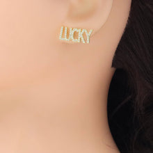 Load image into Gallery viewer, Clear CZ Lucky Word Earrings, Sku#A353