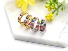 Load image into Gallery viewer, Rainbow CZ Micro Pave Huggie Earrings, sku#J46C