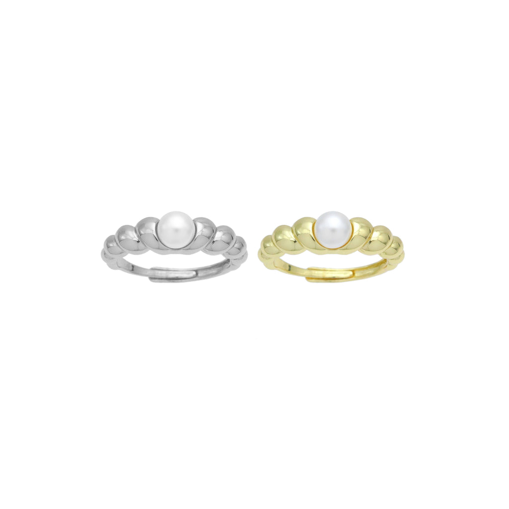White Pearl  Twisted Line  Adjustable Ring, Sku#A319