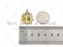Load image into Gallery viewer, CZ Micro Pave E Word On Sunflower Shape Pendant/Charm,18K Dainty Gold with Big CZ Charm, Necklace Bracelet Charm Pendant, 21x25mm, Sku#L549