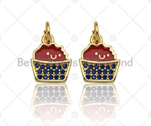 Load image into Gallery viewer, CZ Pave Enamel Cupcake Shape Pendant, Red Blue Cupcake Charm, July 4th Jewelry, 9x11mm,sku#LK117
