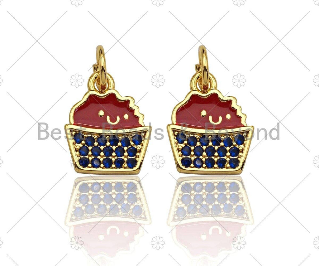 CZ Pave Enamel Cupcake Shape Pendant, Red Blue Cupcake Charm, July 4th Jewelry, 9x11mm,sku#LK117