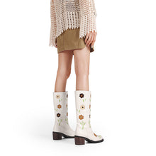 Load image into Gallery viewer, Women's Western Boots with Floral Embroidery - Mid-Calf Chunky Heel Boots