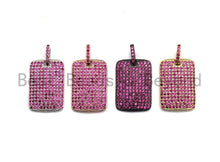 Load image into Gallery viewer, Fuchsia CZ Micro Pave Rectangle Pendant/Charm, Cubic Zirconia Pendant, Pave Dog Tag, 18x27mm, sku#X48