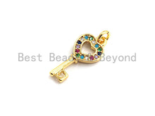 Load image into Gallery viewer, CZ Colorful Micro Pave Heart Shape Key Charm Pendant, Key Sh