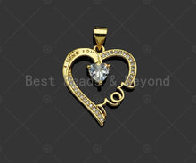 Load image into Gallery viewer, Gold Filled CZ Micro Pave Mom On Heart Frame Shape Pendant, 18K Gold Filled Heart Charm, Mother's Day, Necklace Charm,19x22mm,Sku#LD119