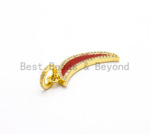 Load image into Gallery viewer, NEW Enamel Red Crescent moon Pendant,CZ Micro Pave Oil Drop Moon pendant,Enamel Charm,Enamel Jewelry,7x32mm,sku#F586