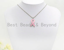 Load image into Gallery viewer, Enamel Pink Cancer Awareness Ribbon Pendant, AIDS Care Oil Drop pendant, Enamel pendant, Enamel Jewelry, 11x22mm/16x27mm,ku#X112