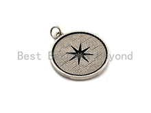Load image into Gallery viewer, CZ Micro Pave Star on Round Disc Pendant, Antique Silver Tone, Cubic Zirconia Pave Coin Charm Pendant, 25x30mm,sku#F1020C