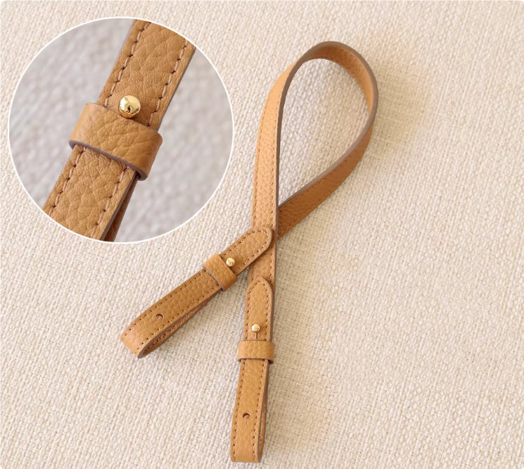 Genuine Leather Bag Strap Replacement – Adjustable Spaghetti Shoulder Strap with Gold & Silver Stud Detail