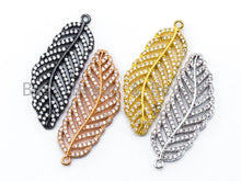 Load image into Gallery viewer, CZ Micro Pave Leaf Pendant, Clear CZ Pave in Gold Rose Gold Black Silver Finish, Pave Charm, 13x33mm, sku#B39