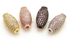 Load image into Gallery viewer, CZ Micro Pave Long Oval Spacer Beads with Clear Crystal for Bracelet/Necklace, Cubic Zirconia Beads, Bracelet Charms, 20x11mm, sku#G52
