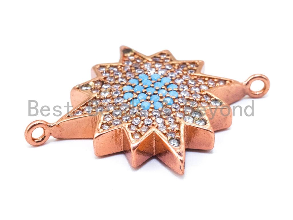 CZ Micro Pave Polar Star/North Star Turquoise Eye Connector, Gold/Rose Gold/Gunmental Tone, 22x27mm,1pc, sku#M173