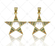 Load image into Gallery viewer, Mulicolor CZ Micro Pave Five point Star Shape Pendant, CZ Pave Star Charm, Gold Pave Star Pendant, 25mm, Sku#LK80
