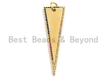Load image into Gallery viewer, CZ Colorful Micro Pave Flat Triangle Gold Pendant, Triangle Shaped Pave Pendant, Gold plated, 14x48mm, Sku#F875