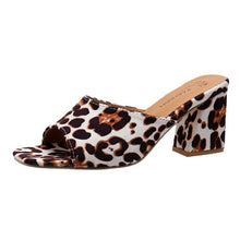 Load image into Gallery viewer, Women's Leopard Print Square Toe Chunky Heel Sandals - Slip-On Block Heel Summer Sandals