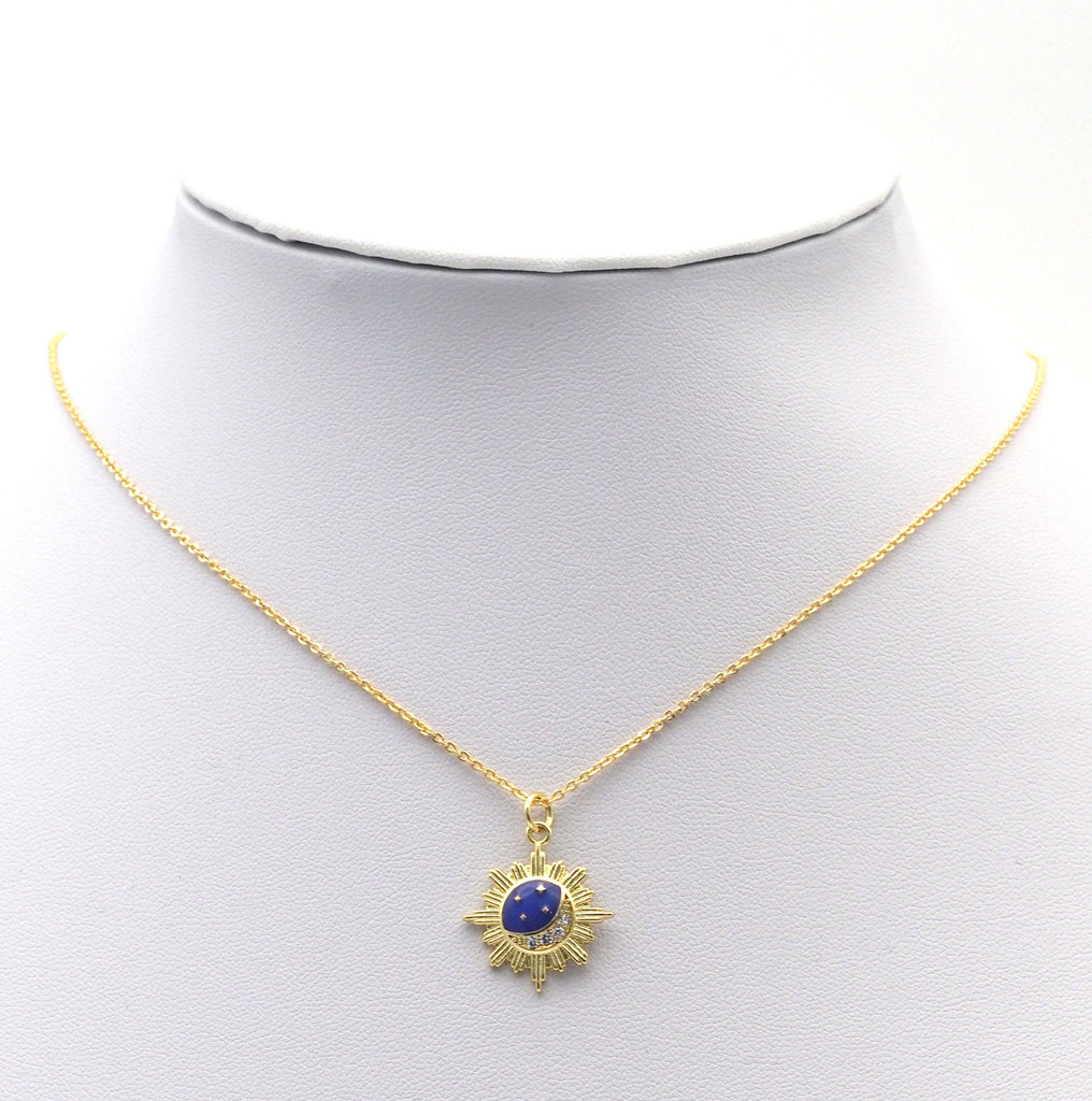 CZ Gold Enamel Moon Star on Flower Charm, Sku#LX127