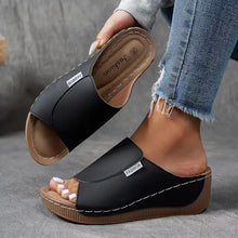 Load image into Gallery viewer, Women's Plus Size Chunky Sole Open Toe Slippers – Casual PU Slides
