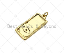 Load image into Gallery viewer, CZ Micro Pave Heart Evil Eye Cross Hamsa Hand On Rectangle Pendant,Dainty Gold Medallion Charm,Necklace Bracelet Charm,12x28mm,Sku#LK277